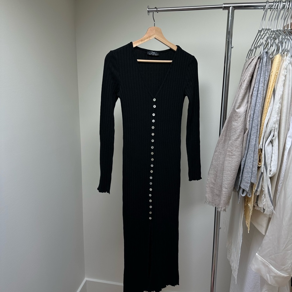 Black Ribbed Bershka Button-Down Maxi Dress